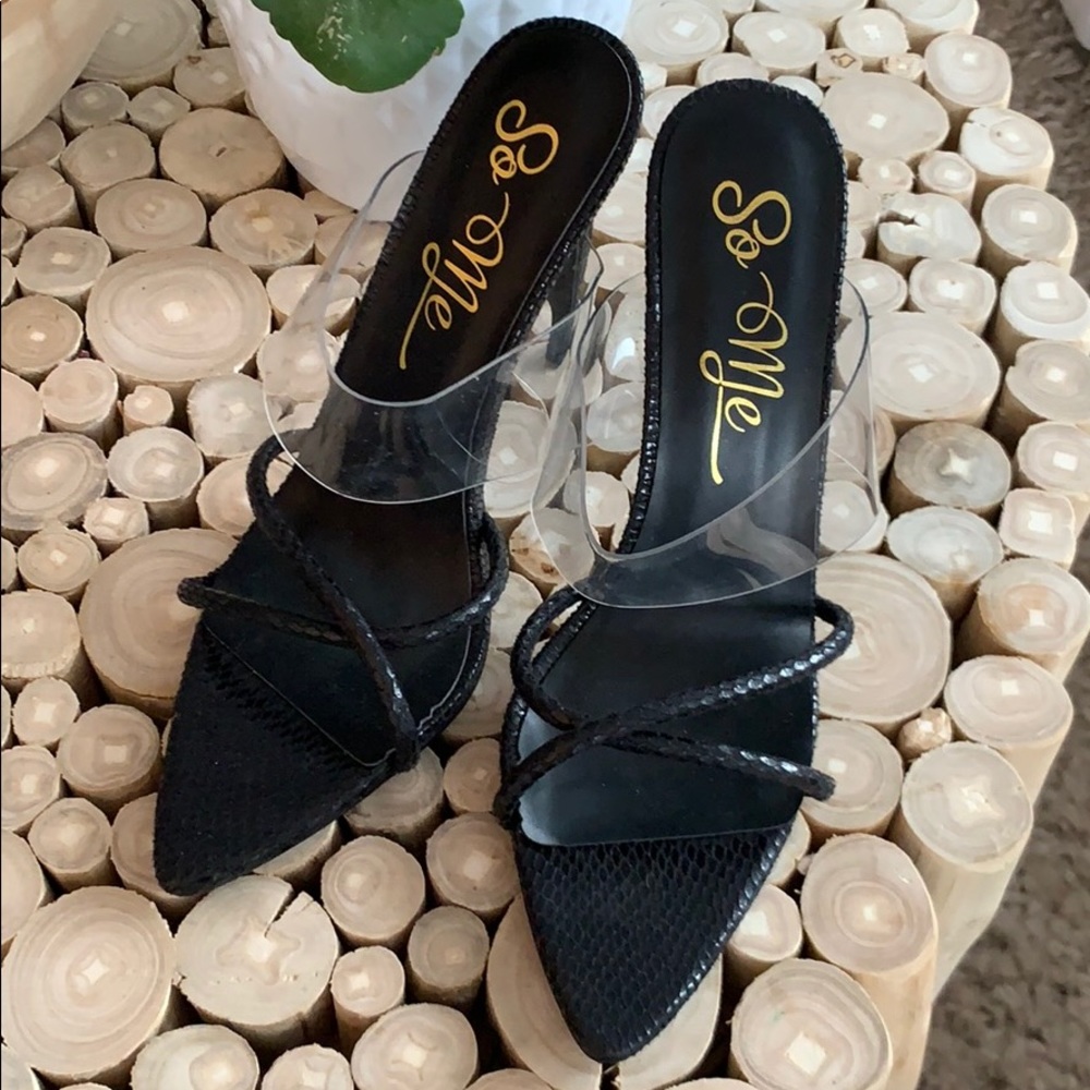 Black Heels with Clear Strap - Never Worn